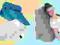 Photo collage of Lunix, Cushy Form, and All Sett wedge pillows with person reclining on the All Sett