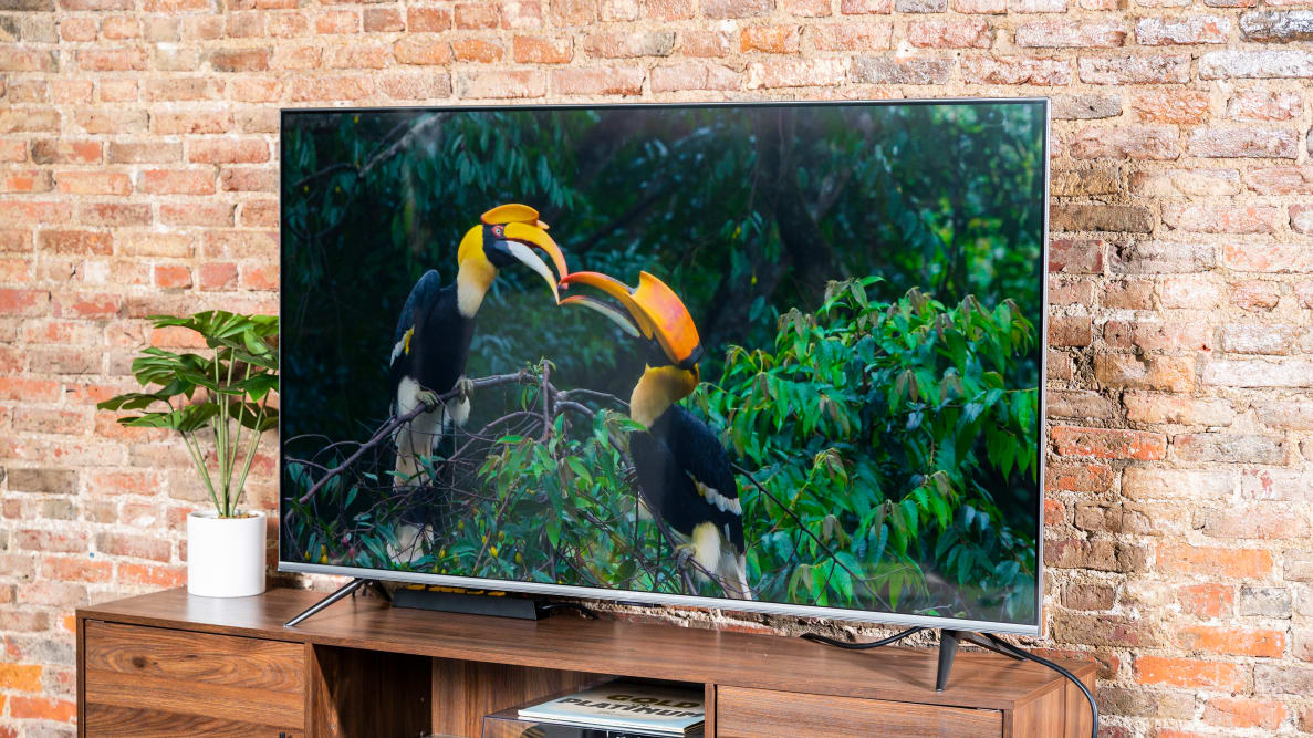 The 65-inch Amazon Fire TV Omni displaying 4K content in a living room setting