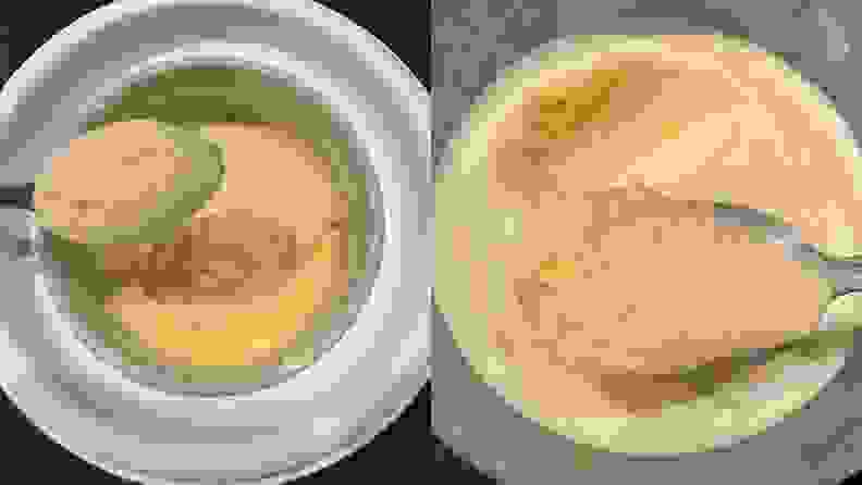 Side-by-side comparison of too-soft and more formed vanilla ice cream.