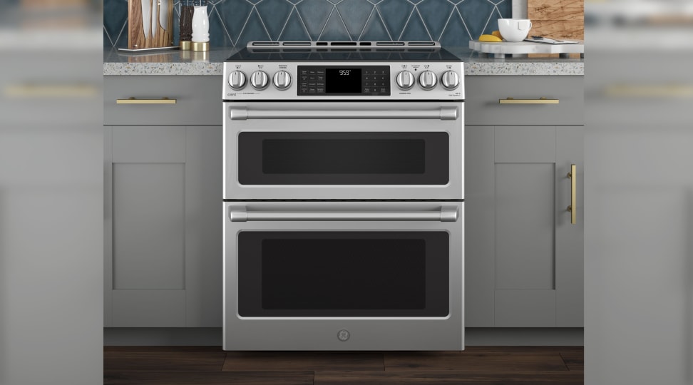 A double oven range in a modern kitchen.