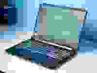 Closeup of laptop screen displaying a game