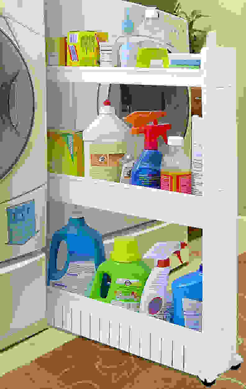 Sliding laundry caddy.