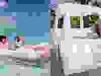 Left: Retro convertible pool float; Right: Golf Cart pool float