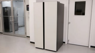 A Samsung Bespoke RS28CB7600 side-by-side refrigerator in the testing lab.