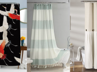 Three printed shower curtains.